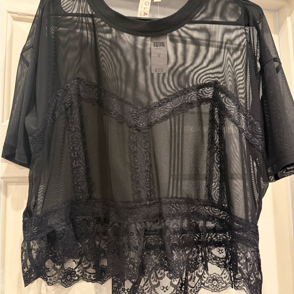 Dolan Black Sheer Lace Blouse